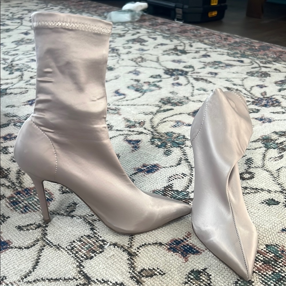 Tony Bianco Cream Heeled Boots with Stiletto Heel